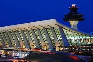 a night shot of Dulles Airport which is located in the heart of Northern Virginia where SEO is beneficial to businesses