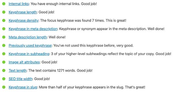 Yoast SEO Results Showing Good On Page SEO