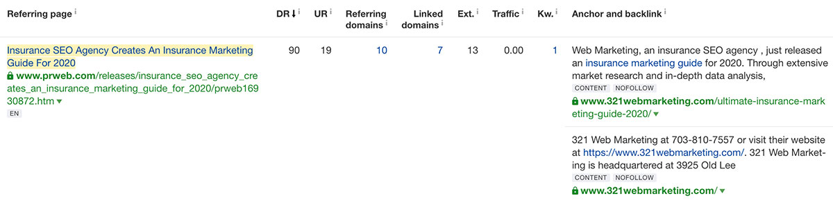 Natural backlinks to 321 Web Marketing