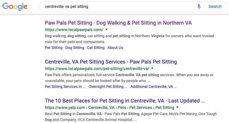 centreville va pet sitting serps after centreville, va seo