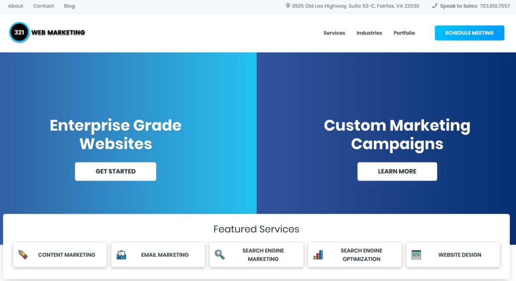 home page of 321 showing professional annandale, va web design