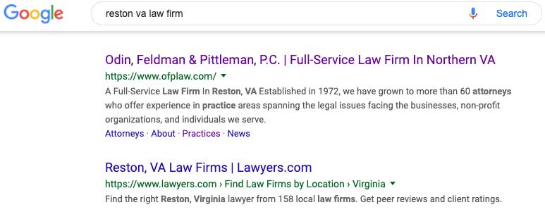 serps for reston va law firm after performing reston, va seo