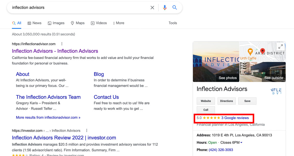 screen with google reviews