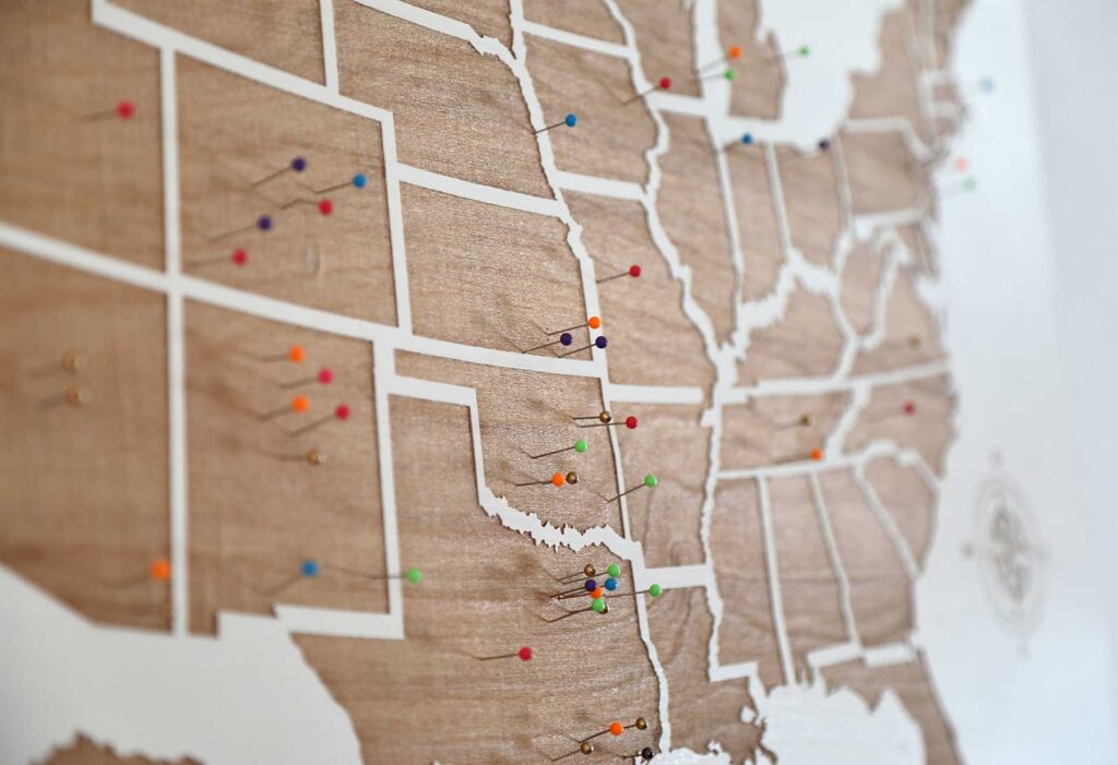 Map with pins depicting targets for a National SEO Campaign