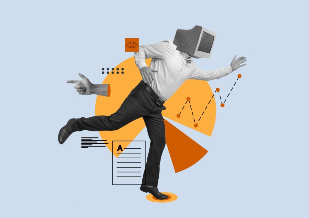 Business owner considering local SEO collage concept