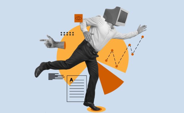 Business owner considering local SEO collage concept