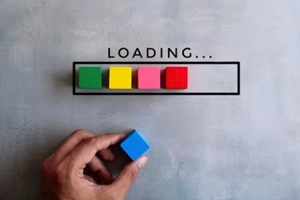 top view image of loading bar with colorful wooden blocks on concrete floor