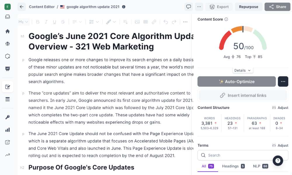 Surfer SEO Content Analyzer