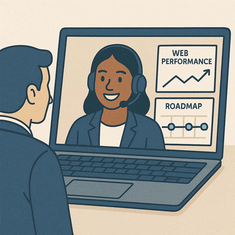 Illustration of a woman presenting a QBR on a laptop