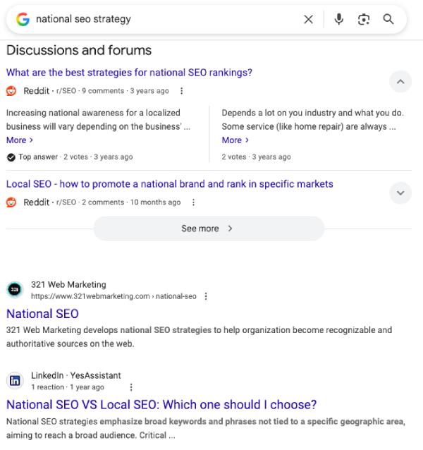 321 Web Marketing Appearing On The Front Page Nationally For National SEO Services