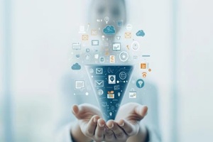 person holds digital marketing funnel