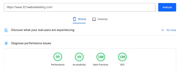 Mobile Performance Report For 321 Web Marketing