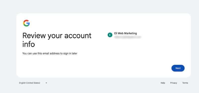 Step 5 Creating Google Account Using Existing Email