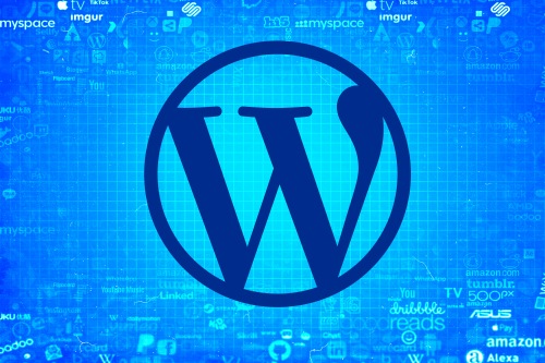 Wordpress logo surrounded by social media icons