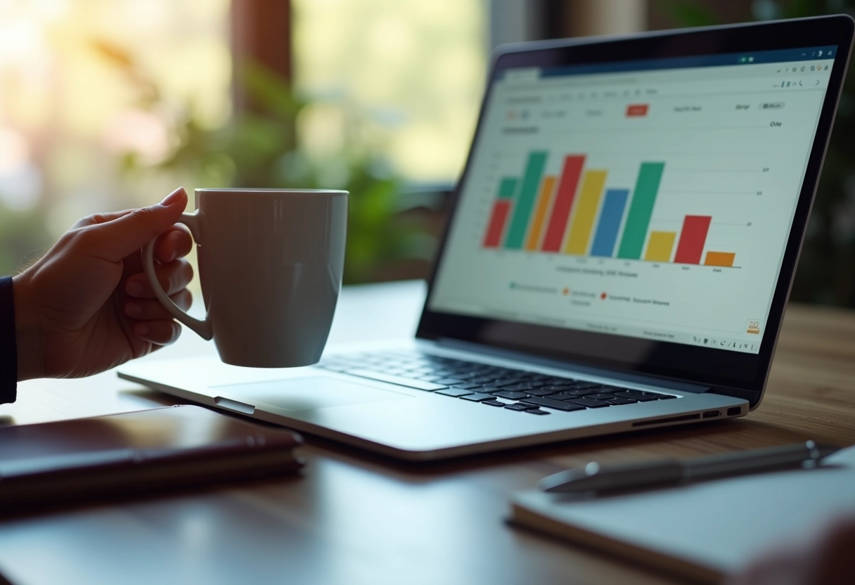 laptop in a table with data bar 