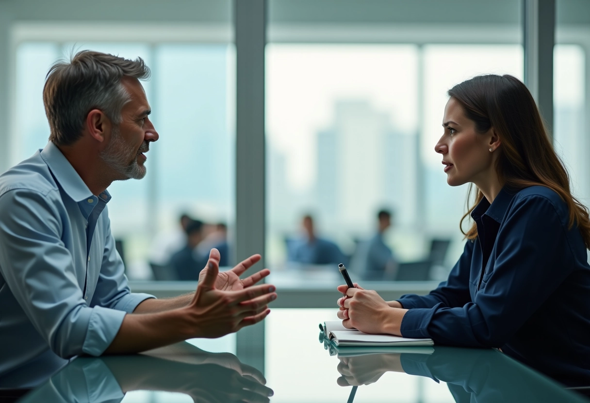 2 people in a meeting a room